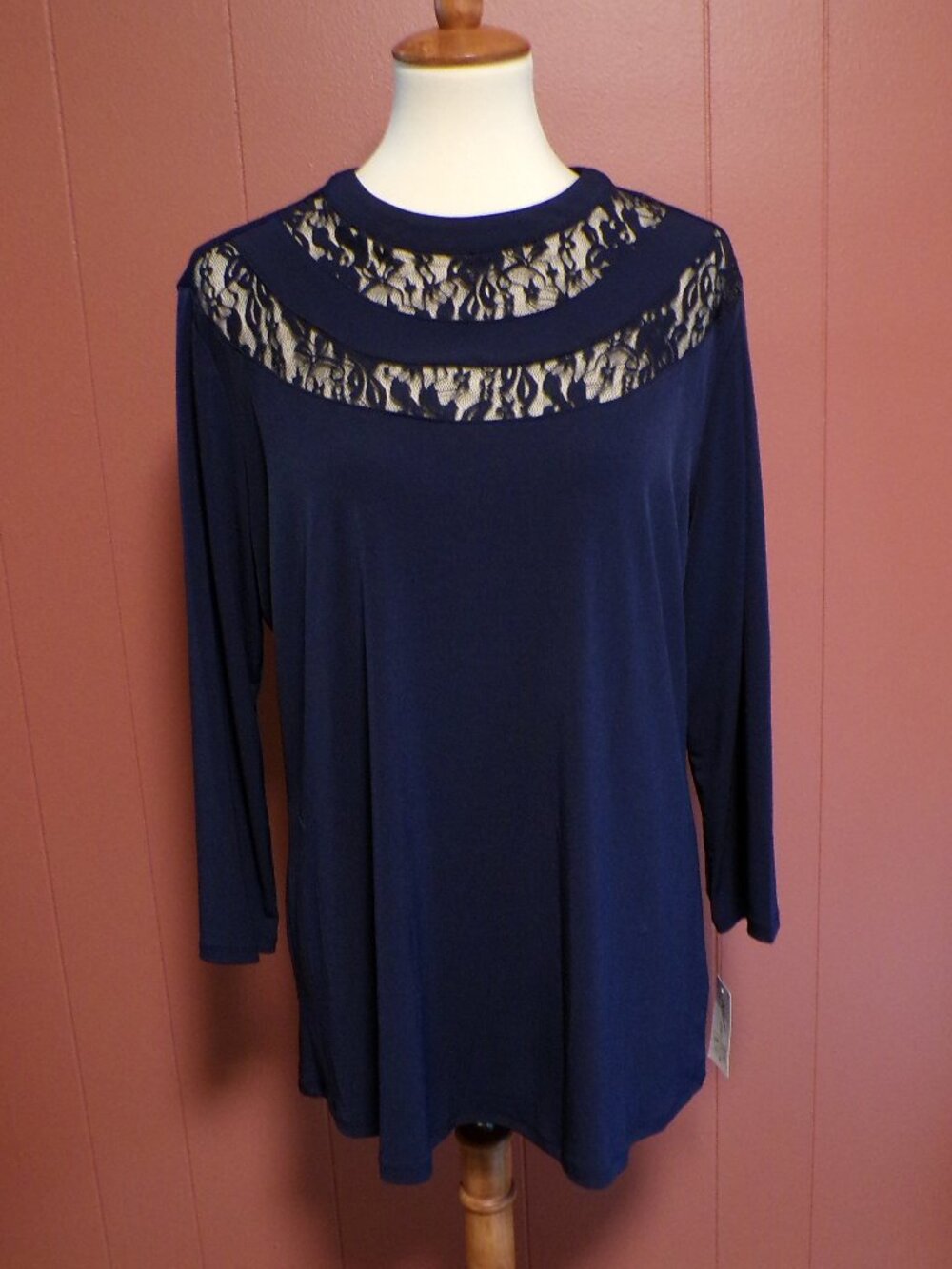 NY Collection NWT Women's Navy-Blue Knit 3/4 Sleeve Blouse - Size XL